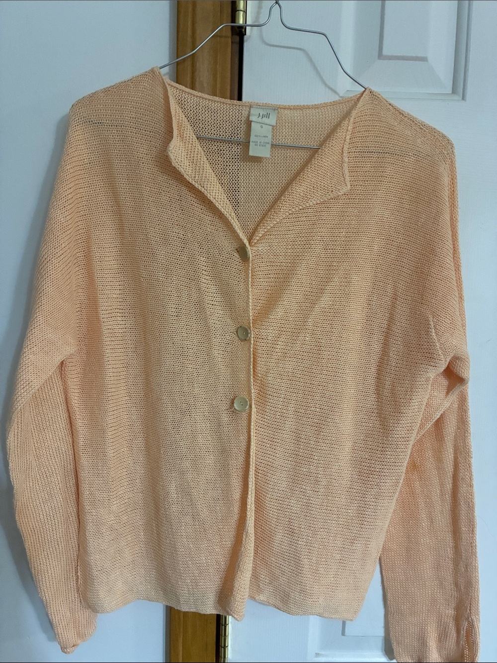 J Jill Light Peach Button-Front Women's Sweater Cardigan